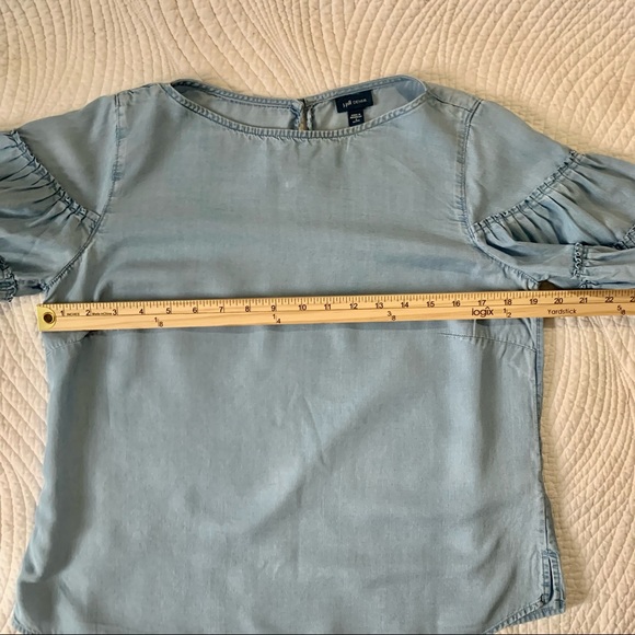 J.Jill Bell Ruffle Sleeve Top Shirt Blouse Chambray Denim Blue Small Petite - Picture 11 of 15